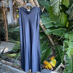 Natori pewter satin nightgown with lace sleeves
